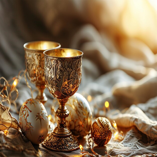 Passover background four glasses wine and matzoh jewish holiday bread over wooden board