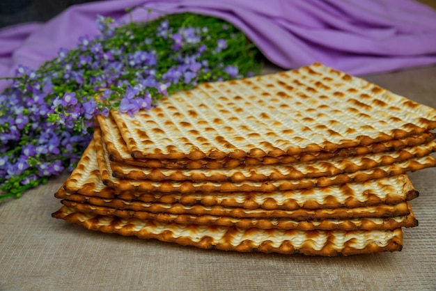 Passover matzoh is kosher and decorated with flowers