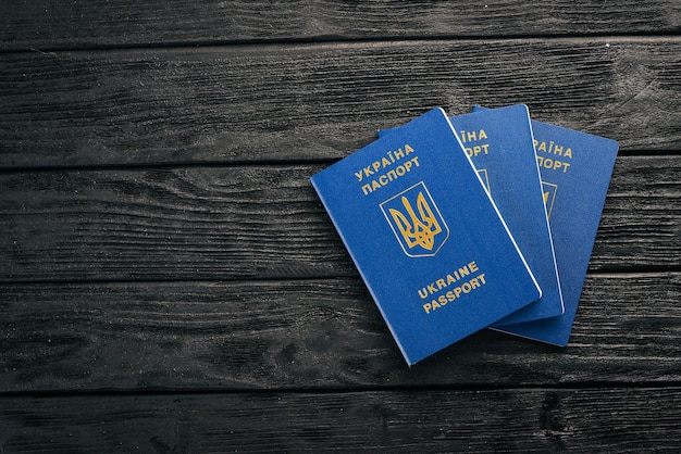 Passport of a citizen of ukraine Top view Free space for text