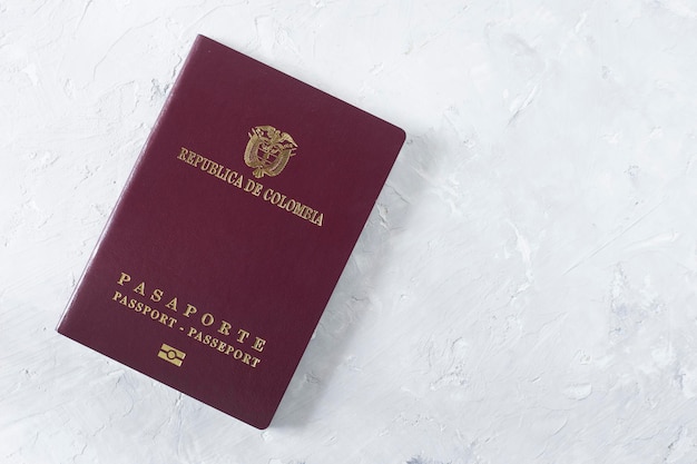 Passport of colombia seen from above on white background