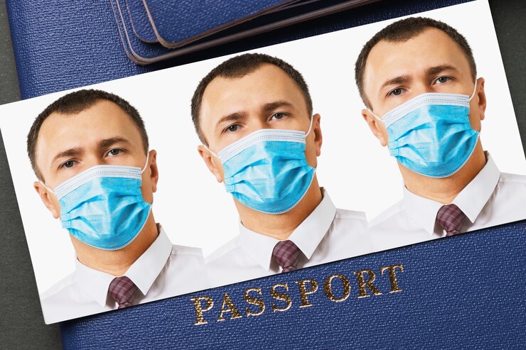 Photo passport photos of a man in a medical mask