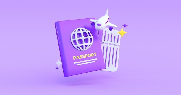 passport in purple background 3d render