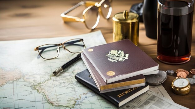 of Passport surrounded by travel essential remote job boards