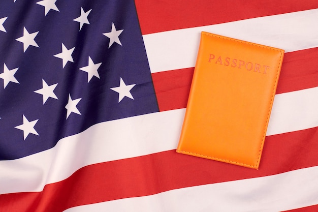 Passport on United States of America flag