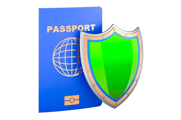 Passport with shield 3D rendering