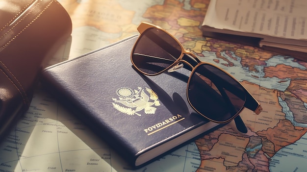 Фото Паспорт с солнечными очками и паспортом на карте, концепция путешествия на карте европы