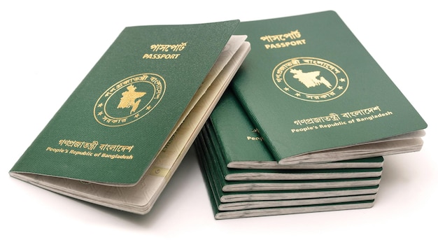 Passports of Bangladesh over white background