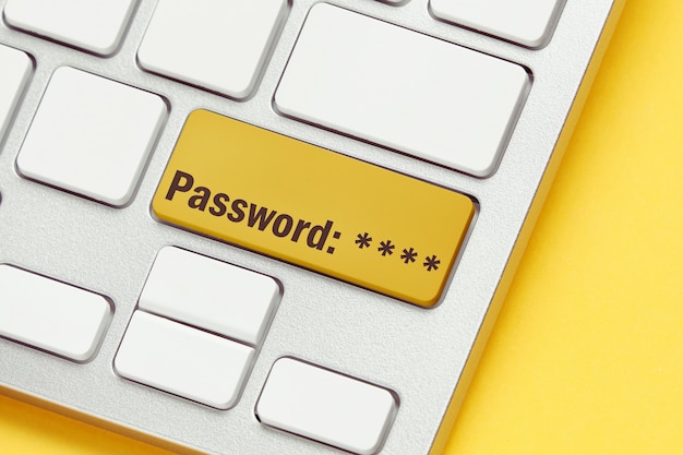 Foto concetto di password sul pulsante della tastiera