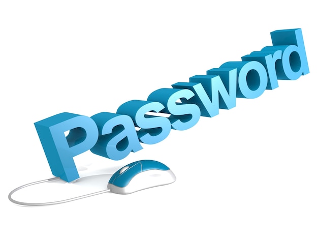 Password word with blue mouse