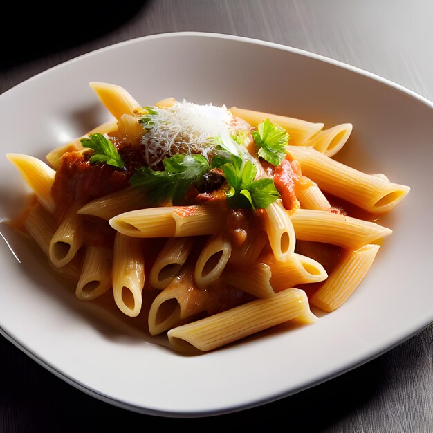 パスタ・アル・ノルマ (Pasta alla Norma) はイタリアの伝統的な料理でエッグランツ (Aggarella) と美味しい食べ物絵画壁紙写真などを備えています