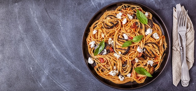 Pasta alla Norma - traditional Italian food with eggplant