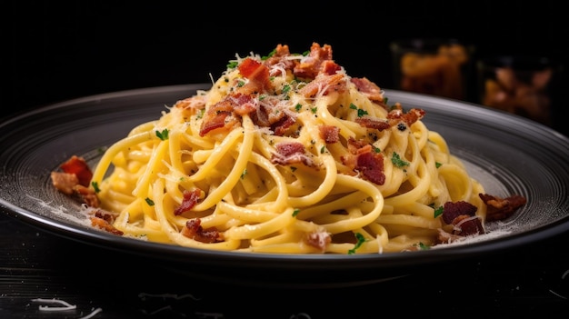Pasta carbonara An Italian classic a creamy dish of spaghetti tossed with cheese pancetta