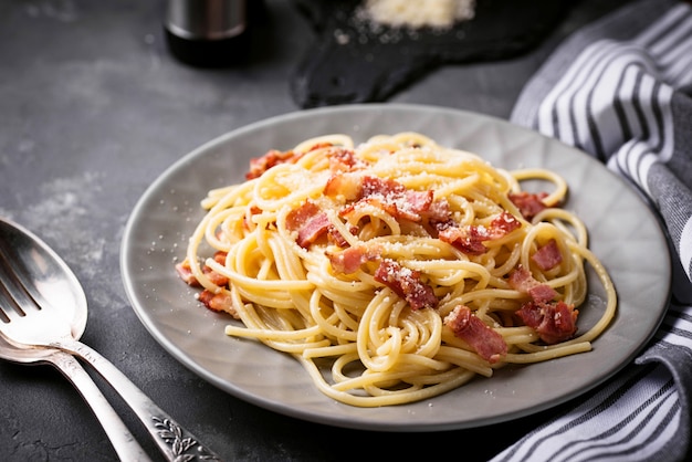 Pasta Carbonara met spek en parmezaanse kaas