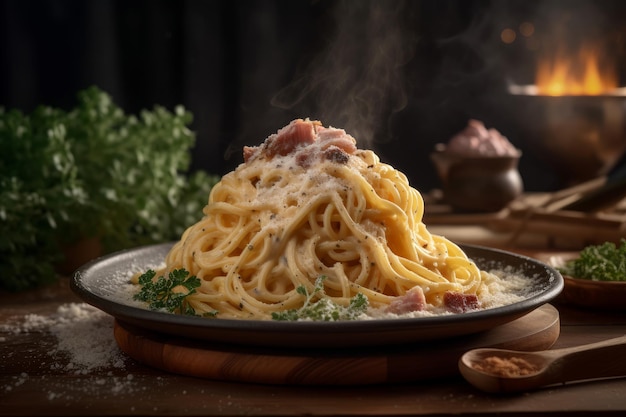 Pasta carbonara plaat Genereer Ai