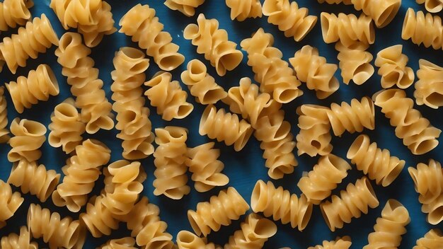 Pasta closeup on a blue background view from above