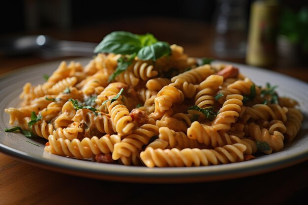 Foto un piatto di pasta su un piatto ai generativa