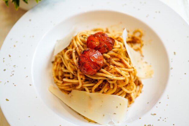 Pasta dish on a restaurant table