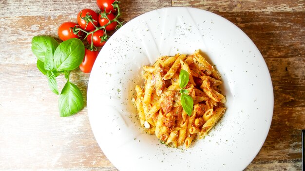 Pasta dish on a restaurant table