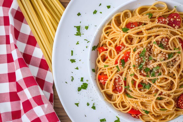 Piatto di pasta in ciotola di ceramica bianca piatto pasta carboidrati tavola stile di vita sano