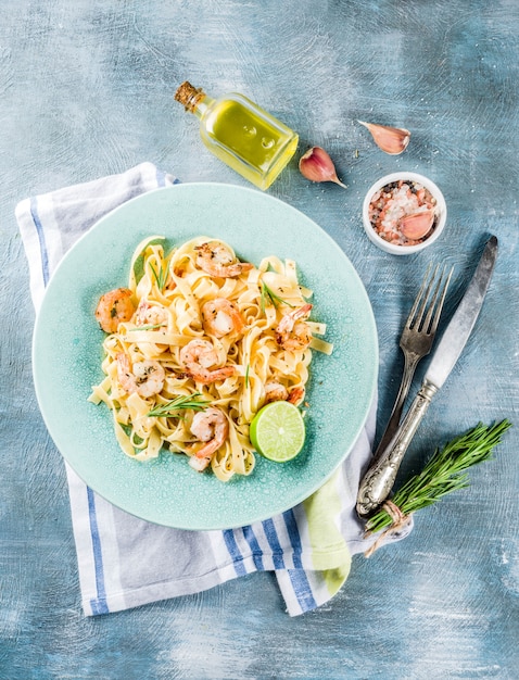 Pasta fettuccine with shrimp