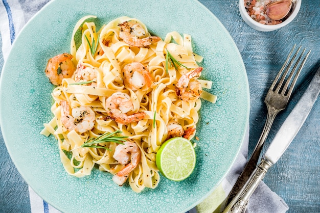 Pasta fettuccine with shrimp