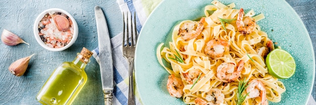 Pasta fettuccine with shrimp