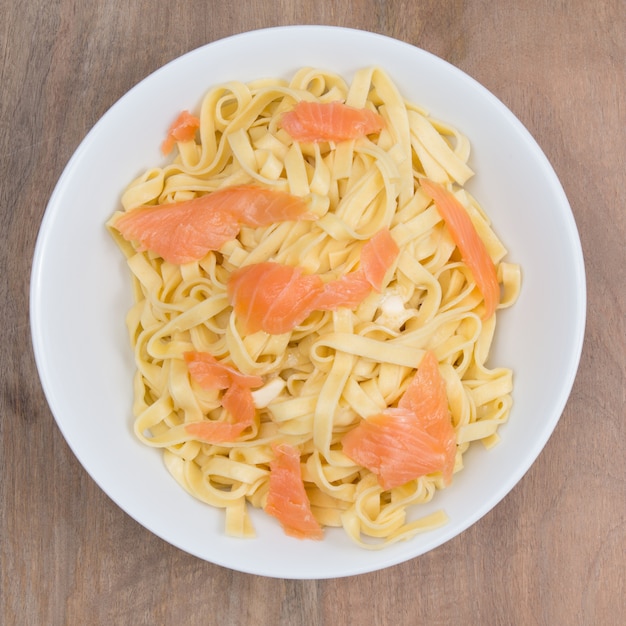 Pasta fettucine with salmon