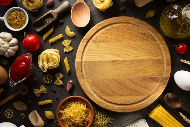 Pasta and food ingredient  on dark