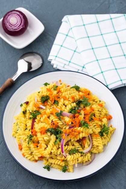 pasta fusilli with vegetable in Herb sauce