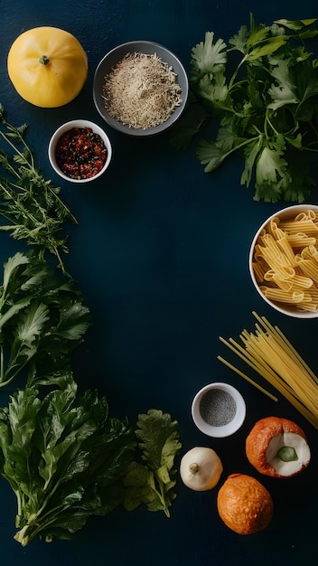 Pasta-ingrediënten met een lege bladzijde voor het maken van recepten Vertical Mobile Wallpaper