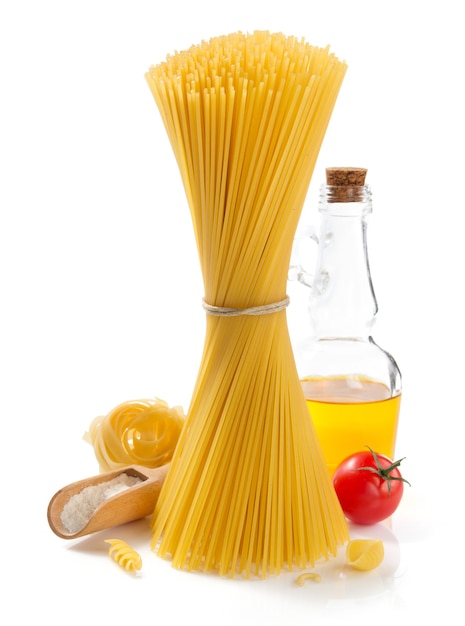 Pasta and ingredients isolated at white