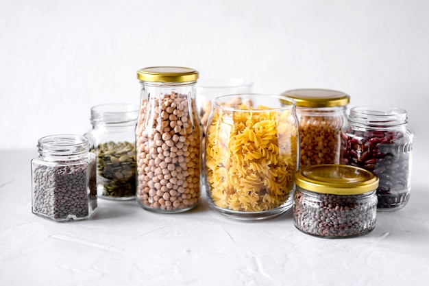 Pasta, lentils, Chickpeas And Beans In Jars