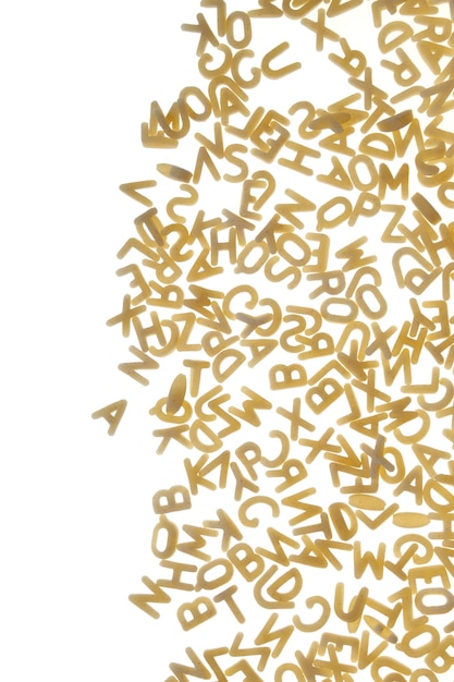 Pasta letters Isolated on a white background.Dry uncooked pasta.