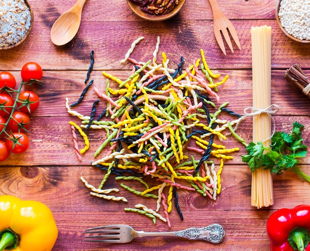 Pasta Met Groenten. Bovenaanzicht