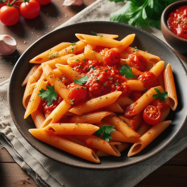 pasta met tomatensaus penne arabiata achtergrond met voedsel