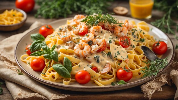 Pasta met zeevruchten en garnalen