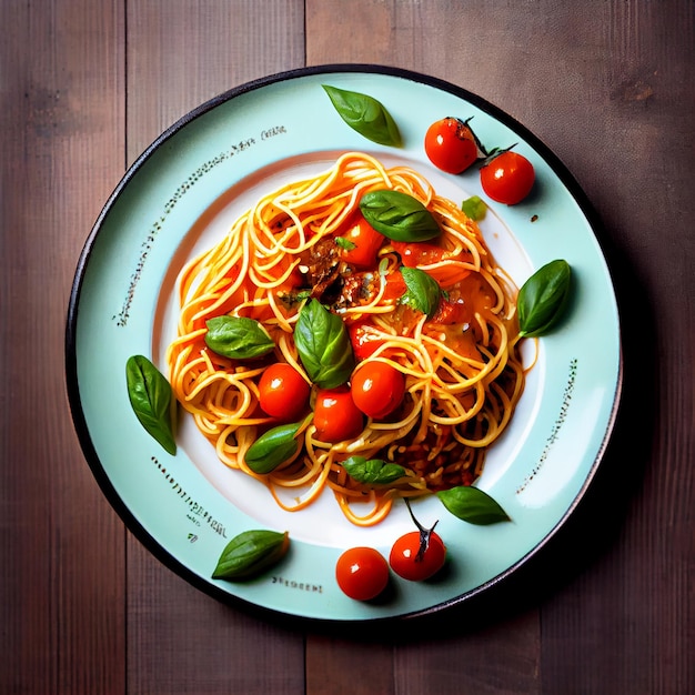 Pasta op plaat met basilicumblaadjes Generatieve AI