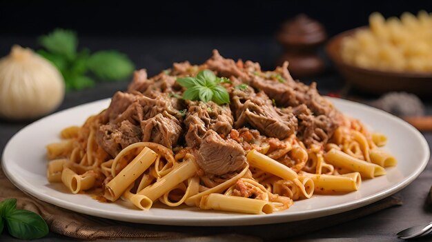 Photo pasta on plate in a table