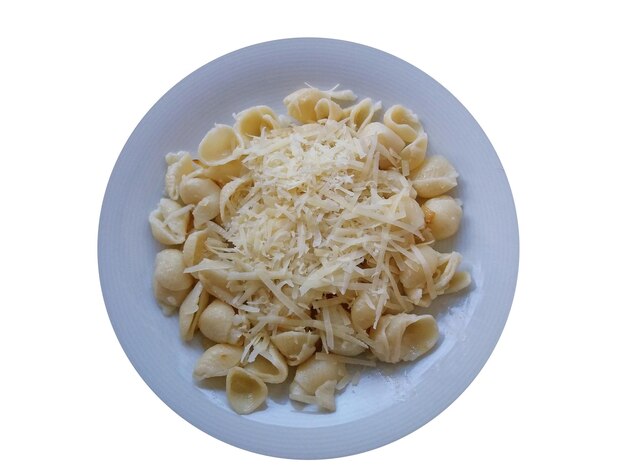 Pasta in a plate on a white background