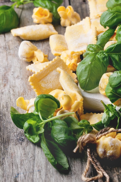 Pasta ravioli with basil