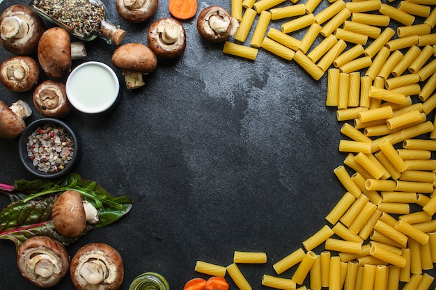 pasta Rigatoni and ingredients for sauce