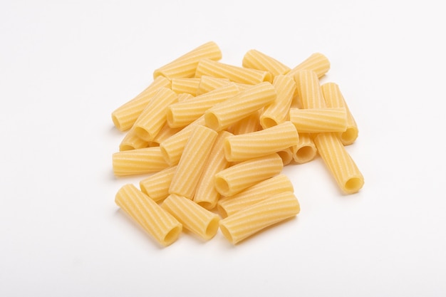 Pasta Rigatoni on a white background close up