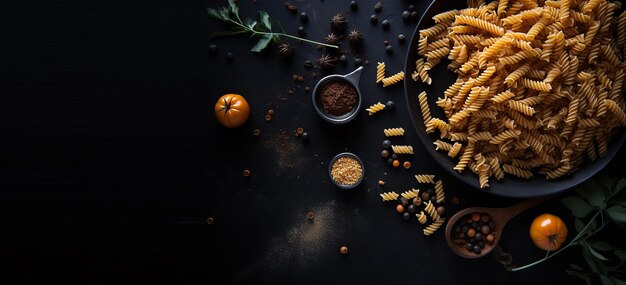 Photo pasta scattered on background