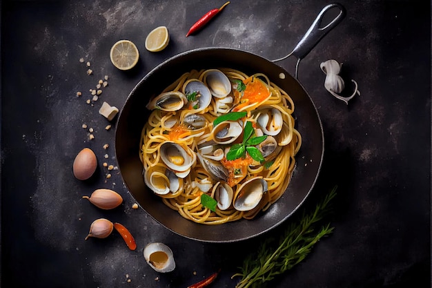 Pasta Spaghetti alle Vongole Паста с морепродуктами растительная пища