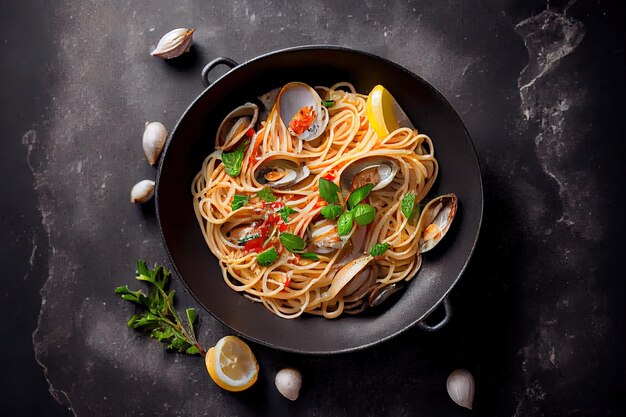 Pasta Spaghetti alle Vongole Паста с морепродуктами растительная пища