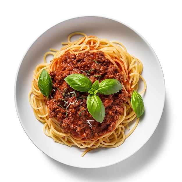 Pasta Spaghetti Bolognese Met Rundergehaktsaus Tomaten Parmezaanse Kaas En Verse Basilicum