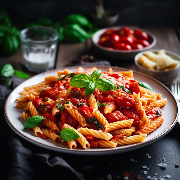 Pasta spaghetti bolognese with minced beef sauce tomatoes parmesan cheese and fresh basil