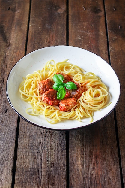 Pasta spaghetti meatballs and tomato sauce