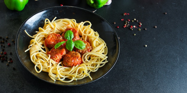 Pasta spaghetti meatballs and tomato sauce