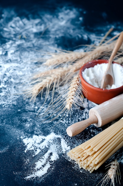 Pasta spaghetti with flour